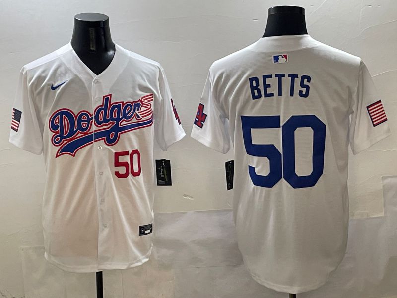 Men Los Angeles Dodgers #50 Betts White Second generation Joint Name Nike 2025 MLB Jersey style 3